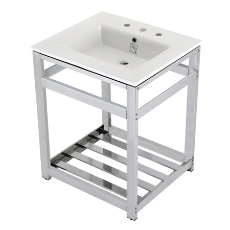 Kingston Brass VWP2522W8A1 25" Ceramic Console Sink (8", 3-Hole), White/Chrome VWP2522W8A1